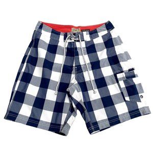 J. Crew Original Plaid Long Board Swimming Trunks - Blue, White | 32